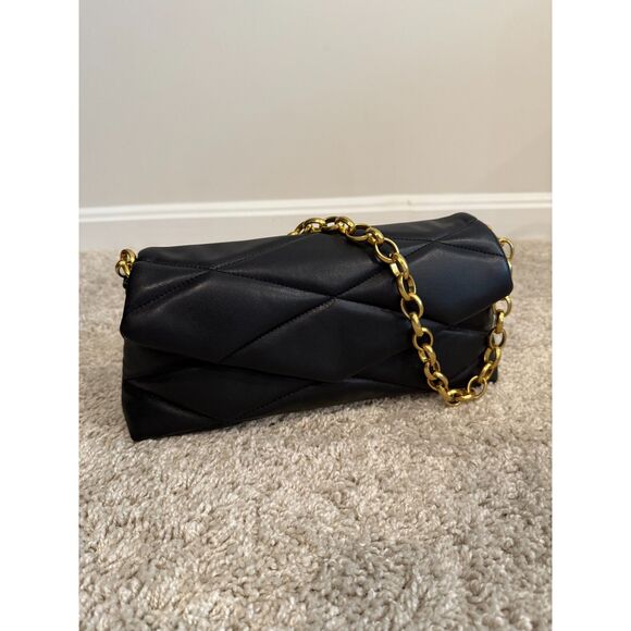 Mango Quilted Shoulder Bag – Black with Gold Chain - Picture 3 of 4
